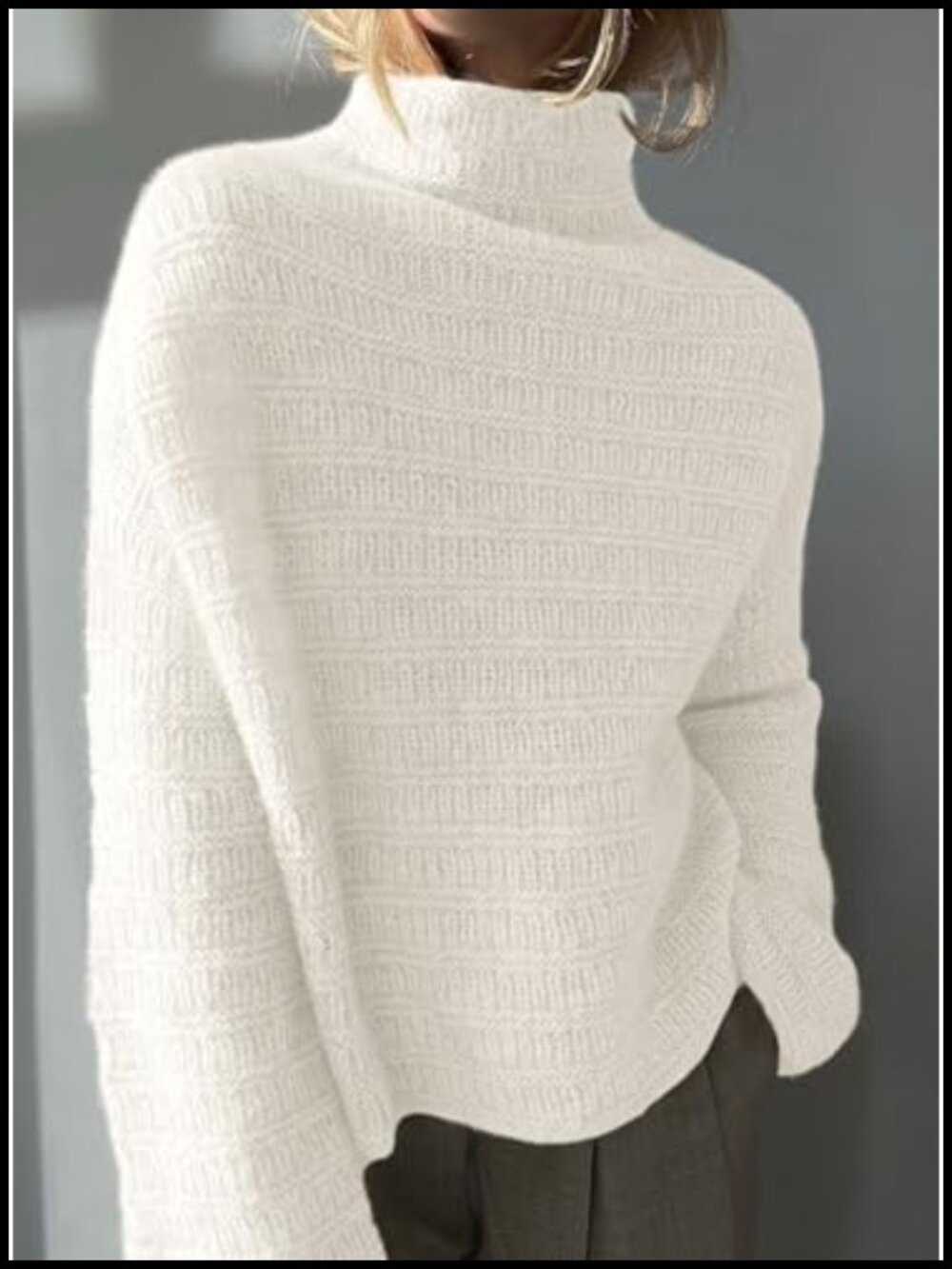 PRETTYGARDEN Women's Mock Neck Oversized Pullover Sweater Long Sleeve Knit - Picture 3 of 5